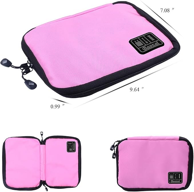 baozai Smart Watch Bands Organizer, Waterproof Portable Electronics Travel Accessories Organizer Bag for Watch Bands, Cable, Charger, Headset, SD Card, Pink - Image 3