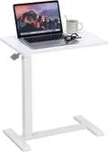 Overbed Table with Pneumatic Height Adjustment, Hidden Casters Rolling Bedside Table, Hospital Bed Table Mobile Laptop Standing Desk for Hospital Home Use, White by TlaroRiz