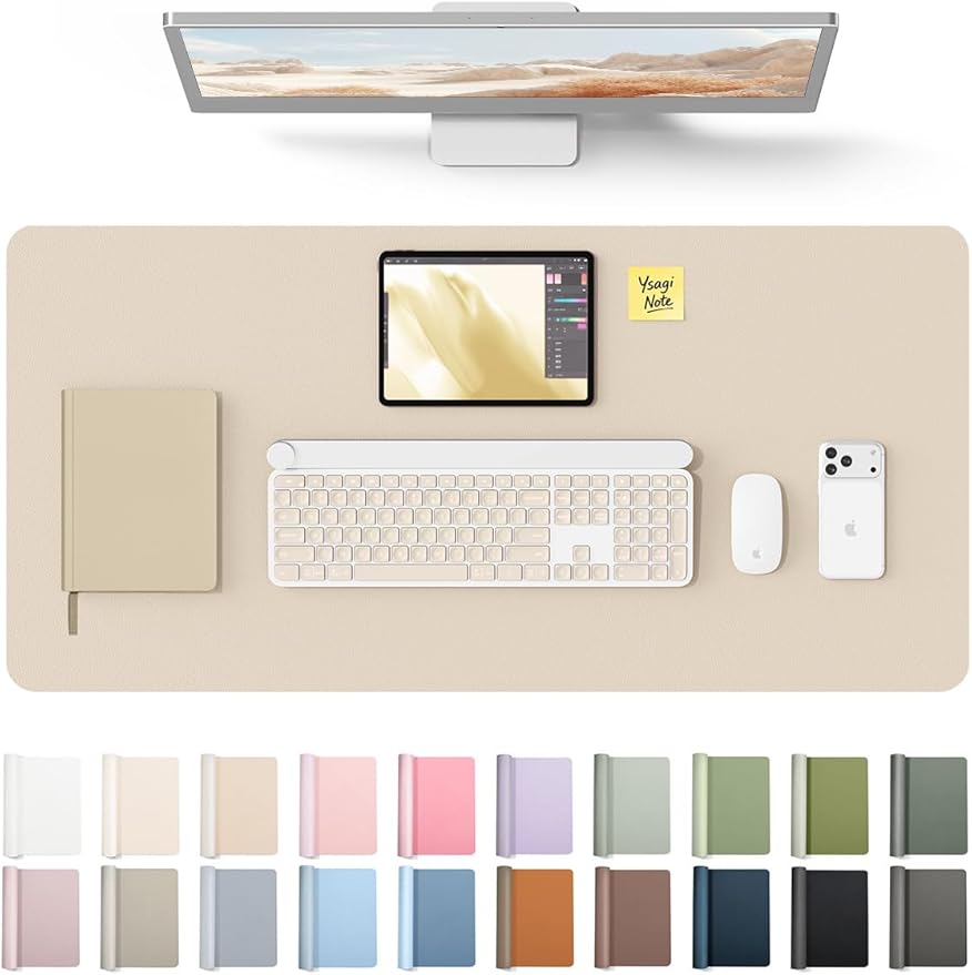 YSAGi Leather Desk Pad Protector, Large Mouse Pad, Non-Slip PU Leather Desk Blotter, Waterproof Writing Pad for Office and Home (31.5" x 15.8", Eggshell) by YSAGi