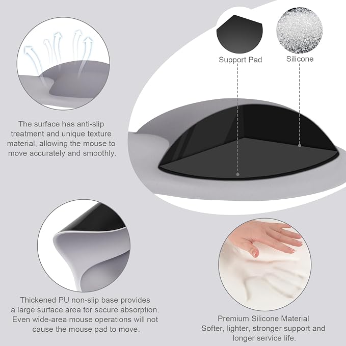 MOSISO Wrist Rest Support for Mouse Pad & Keyboard Set, Gray - Image 2