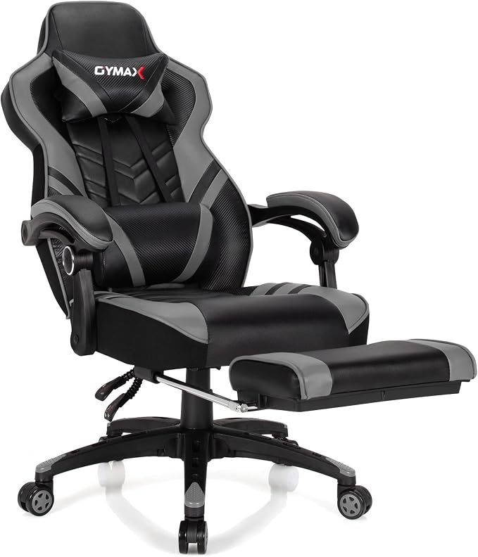 GYMAX Gaming Chair, Ergonomic Computer Chair with Footrest, Linkage Armrests & Lumbar Cushion, Big Wide High Back Video Gaming Chair, Reclining Office Rolling Chair for Adult/Teens (Gray) by GYMAX