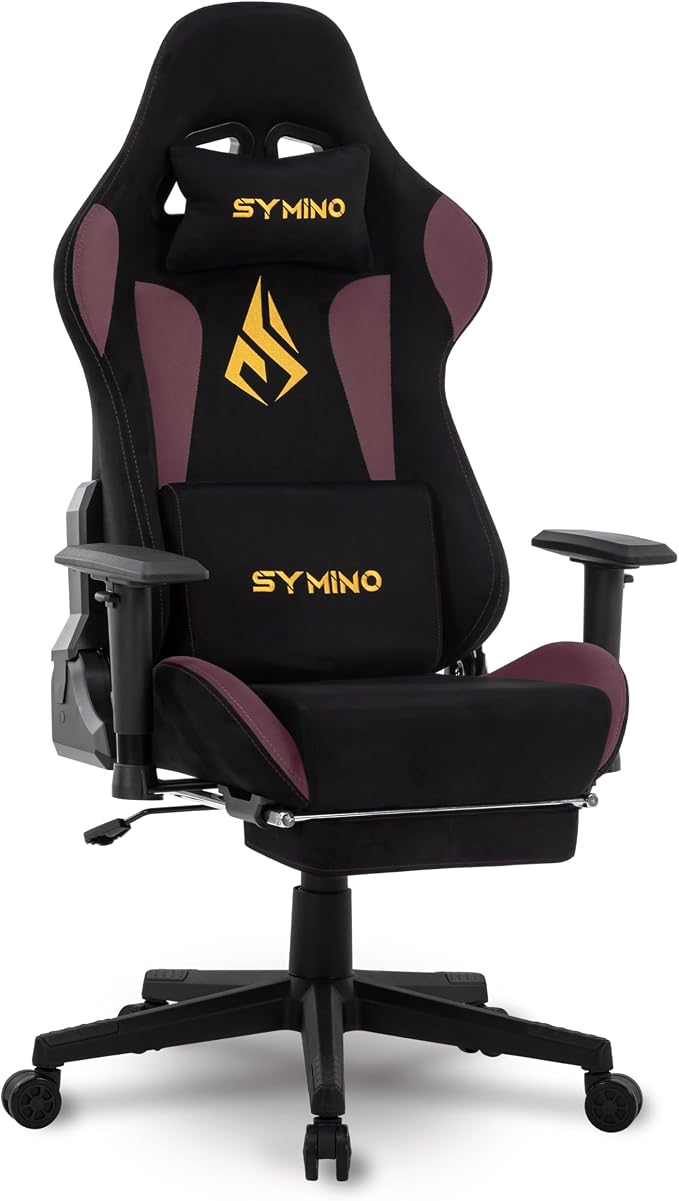 Symino Gaming Chair, High Back Ergonomic Office Chair with 2D Adjustable Armrests, 150° Recline, Breathable Faux Suede, Adjustable Headrest & Footrest for Home Office by Unknown