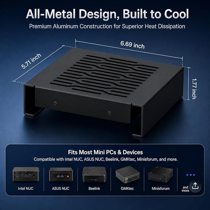 Aluminum Mini PC Cooler Stand with 120mm Fan - Image 3