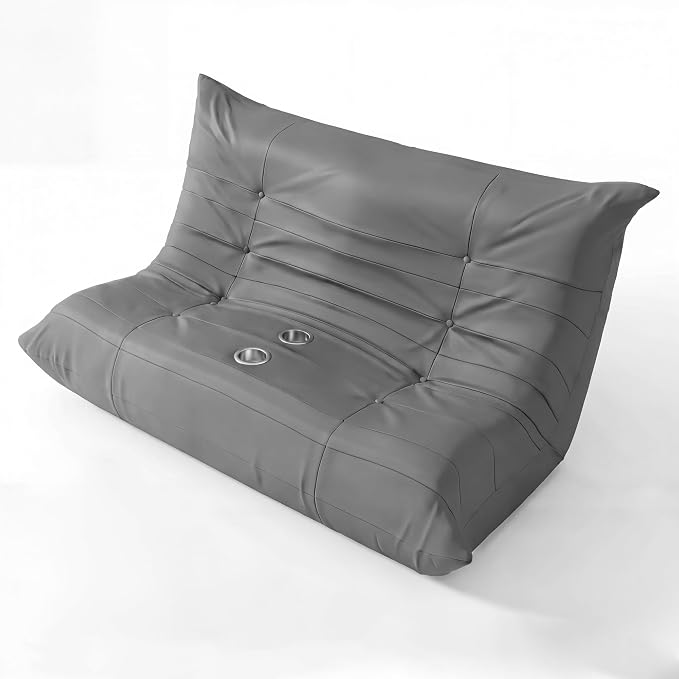 Homall Floor Gaming Chair Boneless Loveseat Couch, Ergonomic Floor Sofa Couch with Cup Holders, Leather Lazy Floor Lounger for Gaming, Reading, Relaxing, Watching TV (Grey) - Image 8