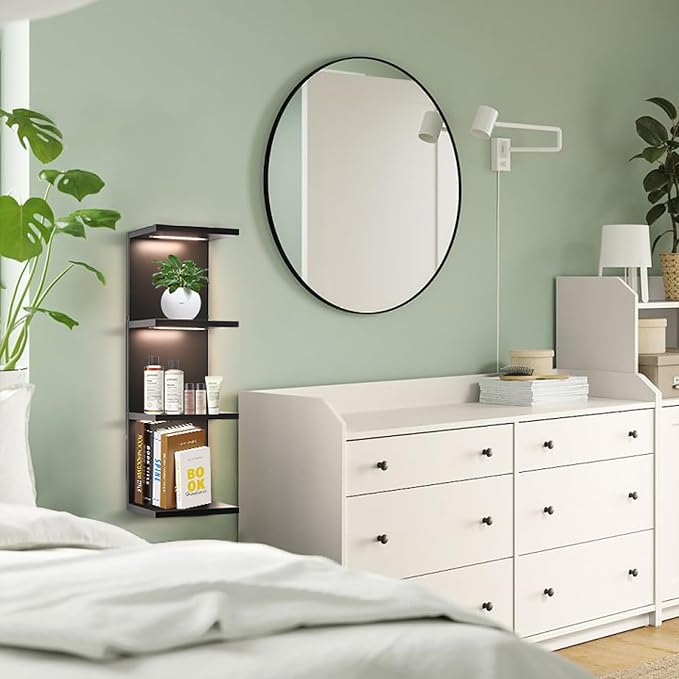 VIWODS 4-Tier Wall Shelf Unit with Light, Black - Image 4