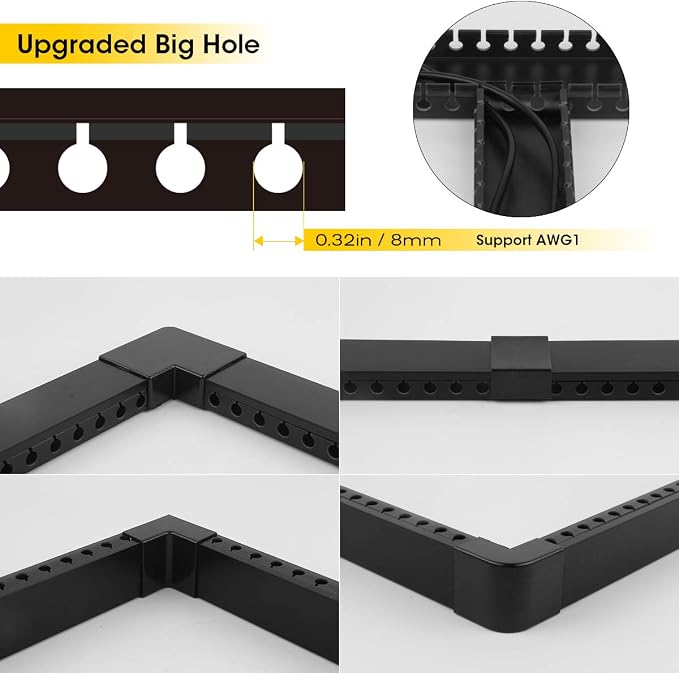 Cable Raceway Kit, Stageek Cable Management System Open Slot Wiring Raceway Duct with Cover, On-Wall Concealer Organizer for Cable Pass to Hide Wires Cords for TVs, Computers - 9x15.4inch, Black - Image 3