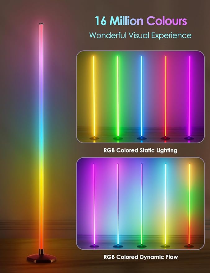 YIKBIK 2PCS RGB Floor Lamp, Bluetooth APP and Remote Control 65" Smart Modern Standing Lamp Music Sync 16 Million DIY Colors Changing LED Floor Lamp with Heavy Base for LivingRoom Bedroom GameRoom - Image 6