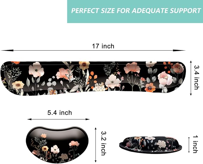Keyboard Wrist Rest Mouse Wrist Support Set, Memory Foam Wrist Rest Pad for Computer Laptop Keyboard Mouse, Ergonomic Wrist Cushion Support for Typing Pain Relief, Gaming Home Office, Flower Black - Image 6