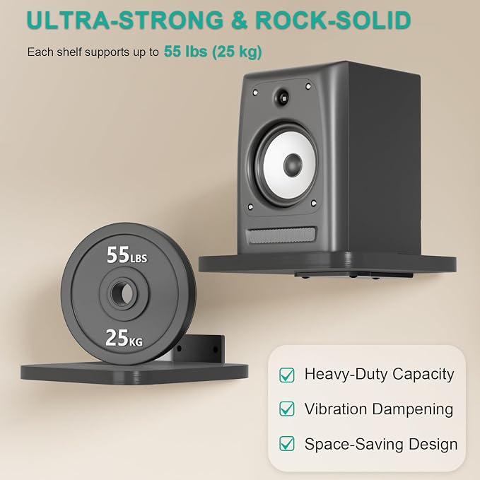 WALI Surround Sound Speaker Wall Mount, 1 Pair Heavy Duty Floating Shelf - Image 3