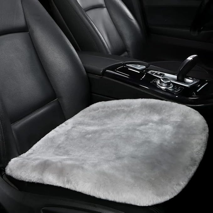 LLB Genuine Sheepskin Car Seat Cushion Seat Covers for Cars Trucks SUV Comfort Seat Protector Pad for Car Driver Seat Car Accessories for Women Office Chair Car Decor (Grey, Front Seat Cushion-1 Pc) by LLB