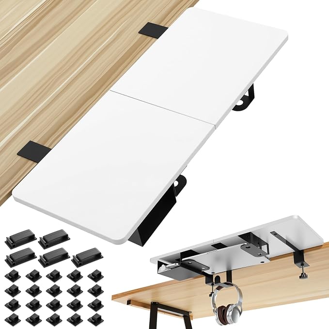 Novabright 30" X 12" Desk Extender Tray with Side Storage Rack Heavy Duty Desk Extender Under Desks Laptop Mount Keyboard Extenders for Desks with a Concealed Storage Area for Cable & Earphone (White) by Unknown
