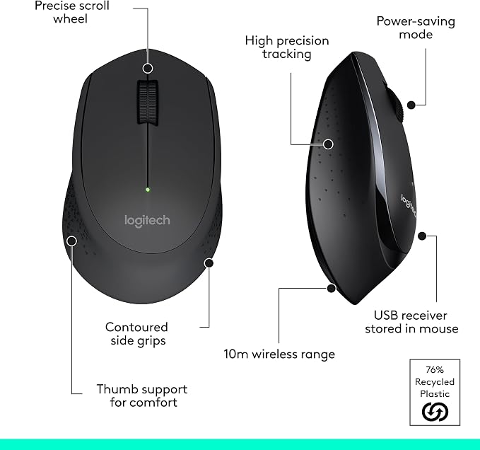 Logitech MK345 Full Size Wireless Keyboard and Mouse Combo - Black - Image 8