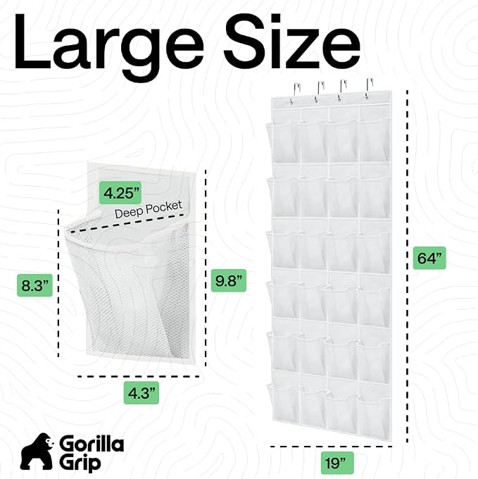 GORILLA GRIP Over the Door Shoe Organizer, 24 Large Pockets, White - Image 7