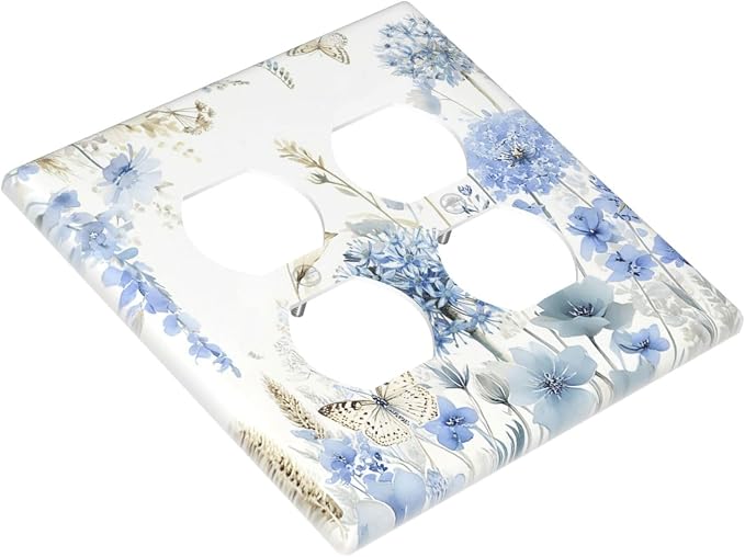 Decorative Switch Plate Covers Blue Floral Hydrangea Watercolor Wildflower 2-Gang Duplex Light Switch Covers Gfci Wall Plate Electrical Receptacle Switchplate Plug Faceplate for Bathroom Decor - Image 3