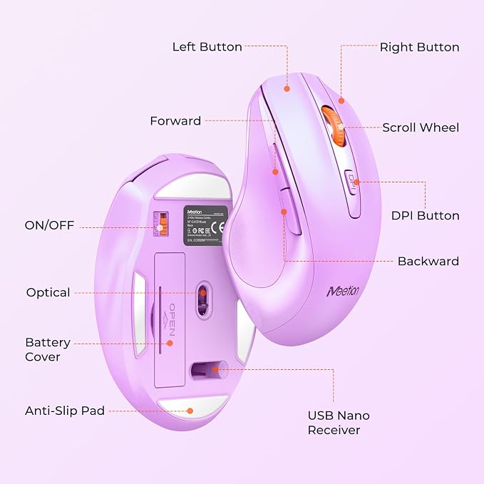 MEETION Wireless Keyboard and Mouse Combo, Full-Size with Wrist Rest Purple - Image 3
