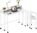 31.5" Folding Desk with Storage Shelf, Small Rolling Desk, White Marble by Gezen