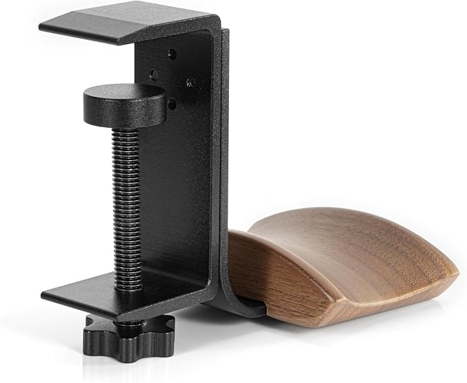Walnut Wood Headset Holder Universal Adjustable Clamp-on Headphone Stand | Headphone Holder with 6cm Wide Walnut Headrest,Headset Stand Aluminum Headphone Hook for Over Ear and Gaming - Image 8