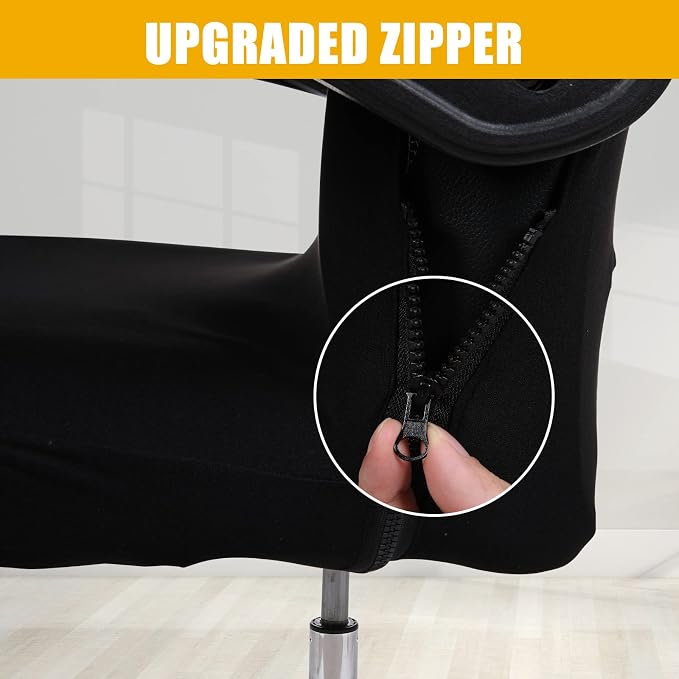Smiry Office Computer Chair Cover with Armrest Covers, Black | Stretch Printed Universal Removable Washable Desk Rotating Chair Slipcovers, Soft Anti-Dust Spandex Protector with Zipper - Image 2