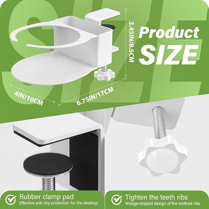 Desk Cup Holder for Coffee Mugs, Tumblers, Water Bottles with Mobile Phone Stand, Anti-Spill Metal School Home Office Accessories (White-1) - Image 2