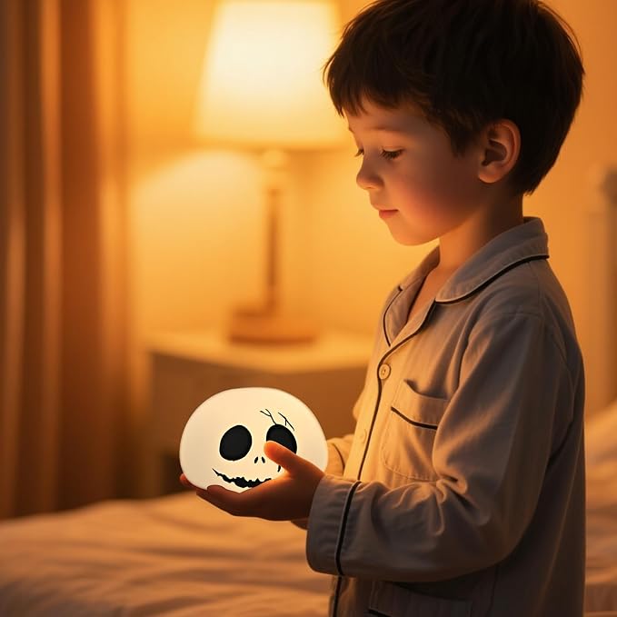 Cute Creative Christmas Skeleton Face Silicone Tap Light - Battery Powered, Multi-Color Changing, Safe and Soft for Indoor Holiday Decoration (White Skellington) - Image 7