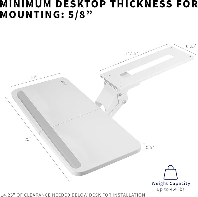 VIVO Adjustable 25 x 10 inch Computer Keyboard and Mouse Platform Tray Ergonomic Under Table Desk Mount Drawer Underdesk Shelf, White, MOUNT-KB03W - Image 5