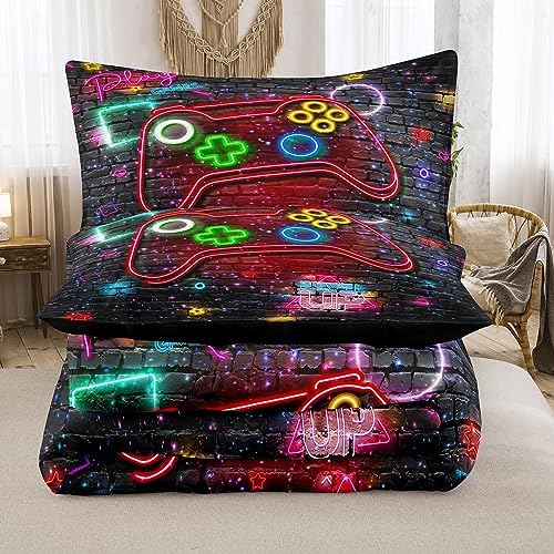 NINENINE Full Size Bedding Sets for Boys 5PCS Gaming Bedding Sets for Boys Bed in A Bag Gaming Comforter Sets (1Comforter, 1Flat Sheet, 1Fitted Sheet, 2Pillowcases)… - Image 4