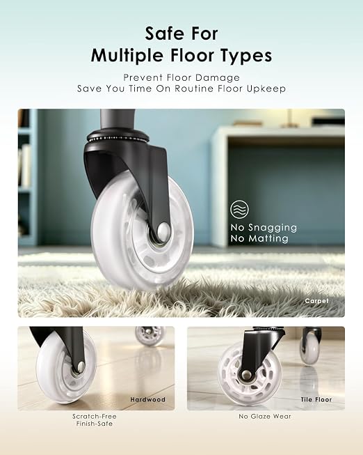 RidRed Gaming Chair Wheels - Heavy-Duty Office Chair Wheels - Replacement Rubber Casters - Universal Fit 3 Inch Chair Casters, Noise Free, Fits 98% Chair, for All Floor (White) - Image 4