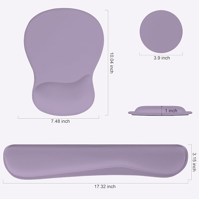 RICHEN Wrist Rest Support for Mouse Pad&Keyboard Set with Coaster,Concave Curved Memory Foam, Non-Slip Base Pain Relief Comfortable Easy Typing Pad for Home/Office (Lavender Purple) - Image 2
