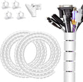 Large Cable Management White Computer Wire Sleeve Organizer Coiled Under Desk Tubes 2 PCS, 1.1 inch -5 ft EZ Spiral Cable Bundler Cover for TV Office, Pet Chew and Bite Proof Cable Protector by FANOSHONOFFICIAL