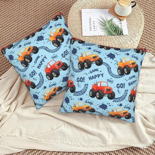 Pillowcase Set of 2 Cute Monster Trucks Throw Pillow Covers Shells for Couch Office Bedroom Home Decoration, 20"X20" - Image 5