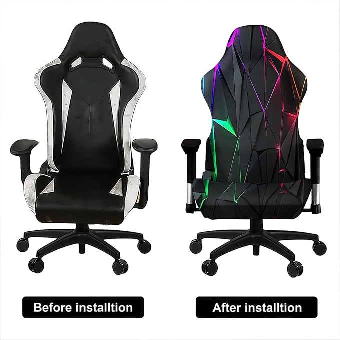 Blacklight Gaming Chair Cover – UV Reactive Neon Geometric Pattern Desk Chair Slipcover, Glow in the Dark Stretch Washable Chair Protector for Esports Chairs, Gamer Room Decor - Image 4