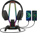 MARVO RGB Headphone Stand Data Transmission, 9 Lights Mode Headset Holder with 1 USB-C & 3 USB Ports & 1 3.5mm Jack Port, Ultimate Gaming Accessories for Gamers for PS, Xbox, PC by MARVO