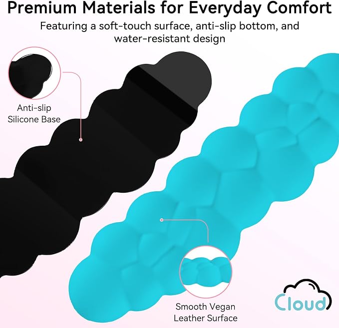 Sushret Cloud Wrist Rest for Computer Keyboard and Mouse Pad Set,Scuba Blue | Memory Foam, Leather, 4-in-1 Cloud Keyboard Wrist Rest Set with Ergonomic Support for Arm and Palm Cushion, Gaming/Work Setup - Image 6