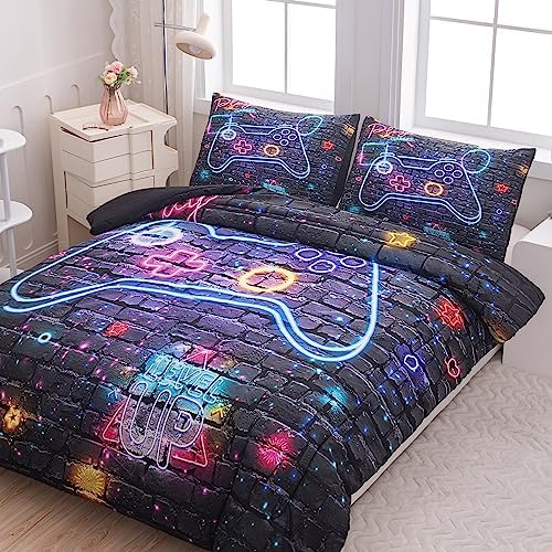NINENINE 5PCS Gaming Bedding Sets,Twin Size Bedding Set for Boys, Twin Comforter Sets for Boys Kids with 1Comforter, 1Flat Sheet, 1Fitted Sheet, 2Pillowcases by NINENINE