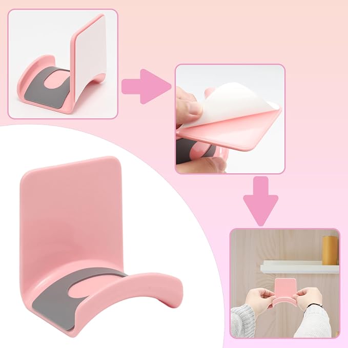 Pink Headphone Stand Hanger, Table Wall Mount Headset Holder Hook | 1Pcs ABS Plastic Adhesive Earphones Hangers for Desk Headphone Hanger, Most Headphones and Controller - Image 4