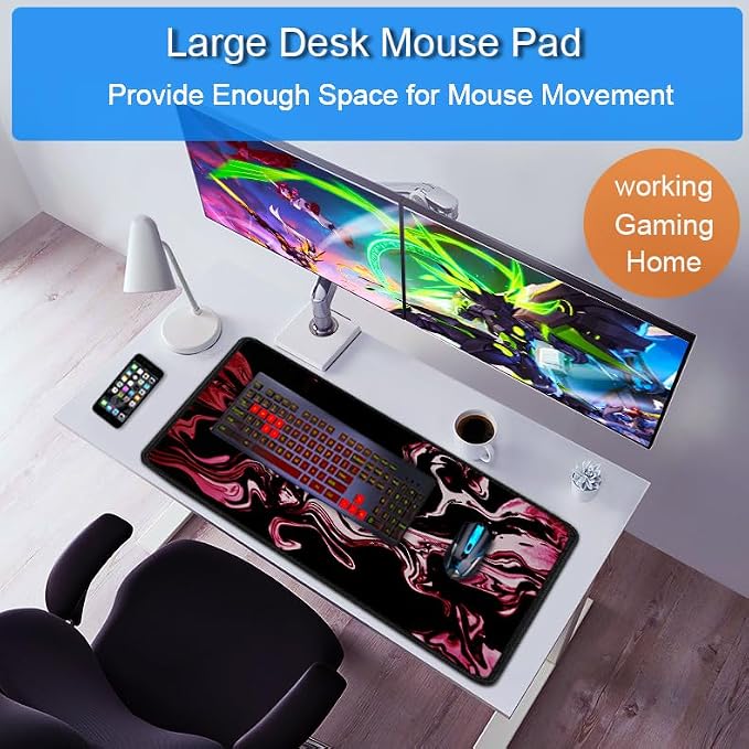 Gaming Mouse Pad, 31.5x15.7 inch Large Extended Computer Keyboard Mouse Mat, Water Resist Non-Slip Mousepad Rubber Base Long XXL Desk Mouse Pad for Gaming, Office & Home, Marble Red - Image 6