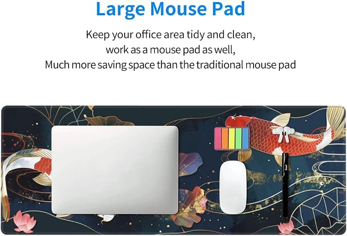 Gaming Mouse Pad Desk Pad,Extended Big Mouse Pad,31.5x11.8 Inch Long Computer Keyboard Mouse Mat Mousepad with 3mm Non-Slip Base and Stitched Edge for Gaming and Office… (koi) - Image 6