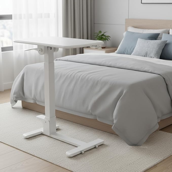 Mount-It! Overbed Table with Wheels, Folding Adjustable Height White - Image 4