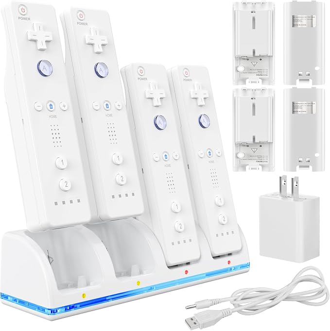 KEKUCULL Remote Controller Charger Station for Wii/Wii U with 4 Pack 2800mAh Rechargeable Battery Pack, Charging Dock Station for Wii Controller, Remotes are not Included by KEKUCULL