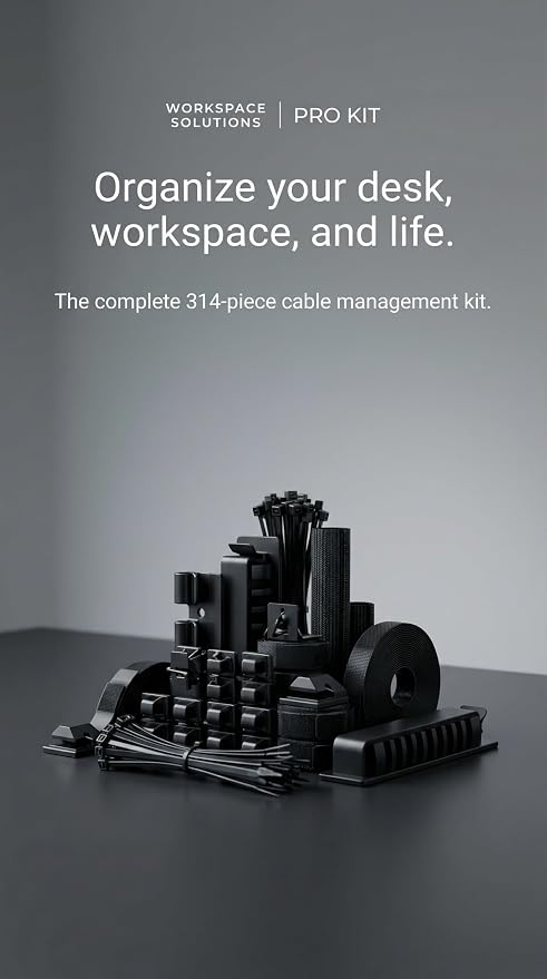 314 Piece Cord Organizer & Cable Management Set, All in One Desk and TV Cable Management Kit with Clips, Sleeves, Ties, Mounts for Home Office Perfect Tech Organizer Scissors & Travel Case Included - Image 3