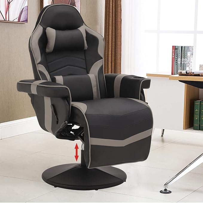 LVUYOYO Reclining Gaming Chair, Gaming Chair with Footrest and Massage, High Back PU Leather Gaming Recliner w/Adjustable Height, Swivel Game Chair with Lumbar Support, Cup Holder, Headrest - Image 8