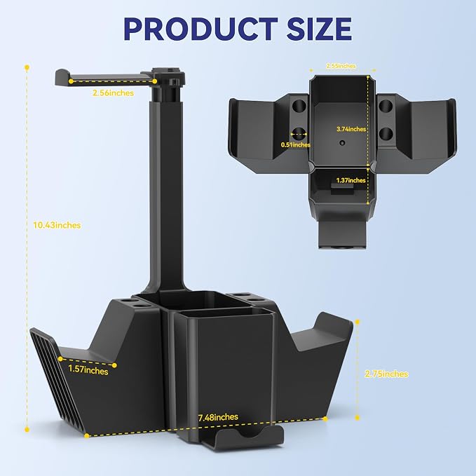 KDD Dual Controller Holder with Headphone Stand - Multi-Functional Desk Storage Box with Phone Holder - Universal Controller Stand with Desktop Organizer for Remote Control Pen Accessories(Black) - Image 8