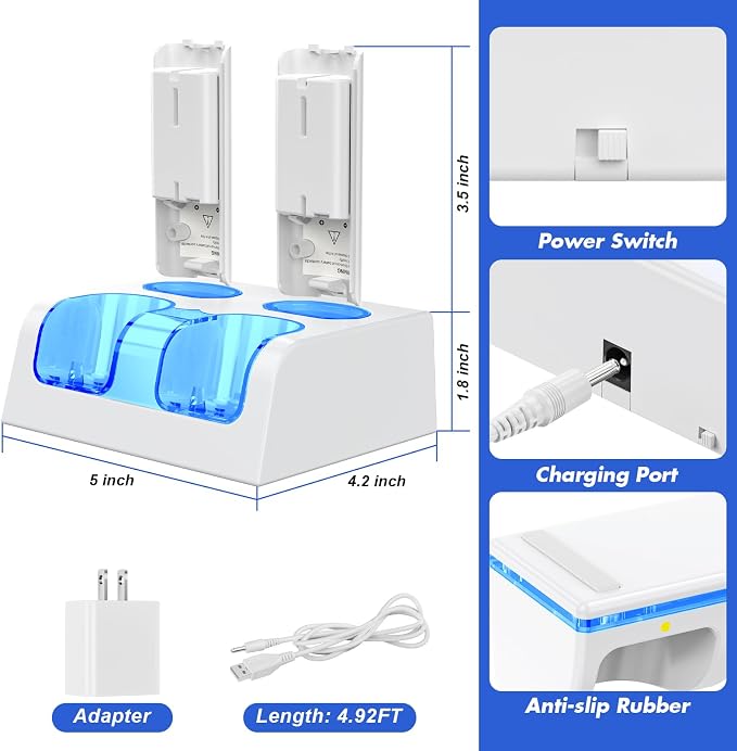 KEKUCULL Remote Controller Charger Station for Wii/Wii U with 4 Pack 2800mAh Rechargeable Battery Pack, Controller Charging Dock Station for Wii Controller, Remotes are not Included - Image 6