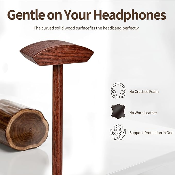 Headphone Stand Nature Wood Headset Hanger Mount Hook Gaming Holder Desktop Earphone Artful Functional Stand for All Headsets with Solid Wooden Base - Image 6