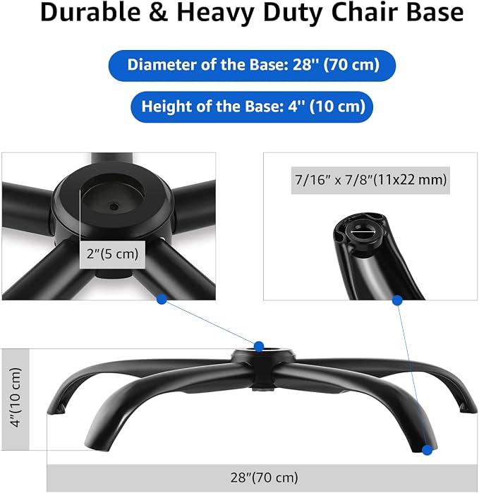 MASTERY MART Heavy Duty Office Chair Base Replacement, 2500 Lbs, 28"(70 cm), Metal Desk Chair Base Replacement Parts with Universal Gas Cylinder Hole and Casters Sockets, Matte Black - Image 3