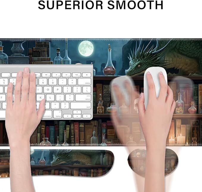 Desk Pad and Keyboard Wrist Rest, Large Mouse Pad + Keyboard Pad+Mouse Wrist Support, Non-Slip Desk Mat Protector for Office, Home 31.5×11.8 Inches Gothic Skull - Image 3