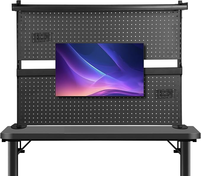 Steel Stand Pegboard with Monitor Stands Computer Accessories Clamp On Desk Organizer Shelf 51 X 34 Inch for Office Gaming Desk Workbench - Image 5