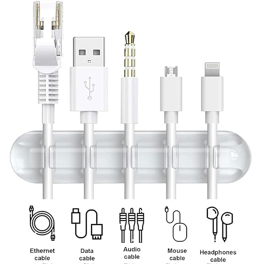 INCHOR Cord Organizer, Clear Cable Clips Cable Management, Cable Organizers USB Cable Holder Wire Organizer Cord Clips, 2 Packs Cord Holder for Desk Car Home and Office (5, 3 Slots) - Image 3