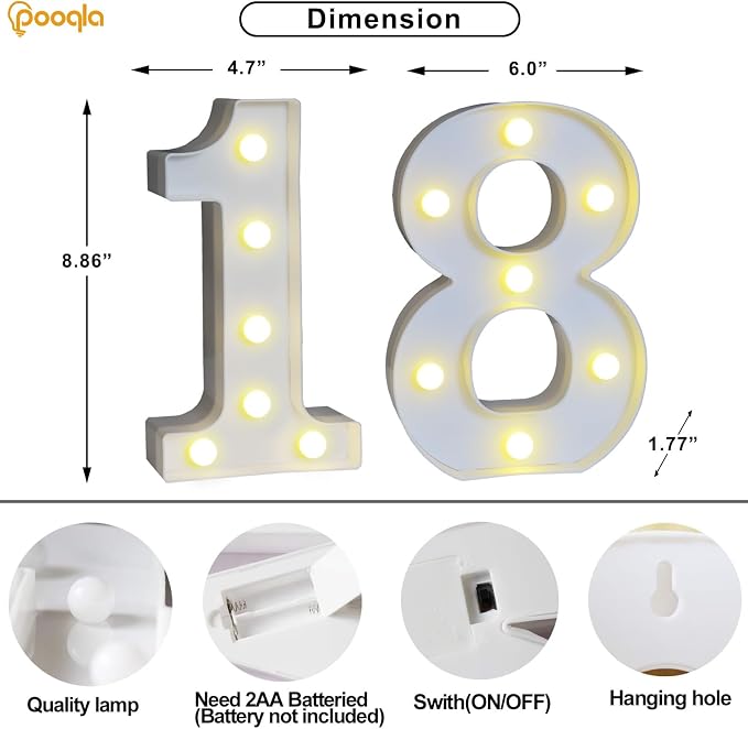 Pooqla 18th Birthday Decorations for Girls Boys, 35 Colors LED Light Up Numbers with Remote, Multicolor Marquee Numbers 18 Sign for Party Wedding Anniversary Decor 18th Birthday Gift, Number 18 - Image 5