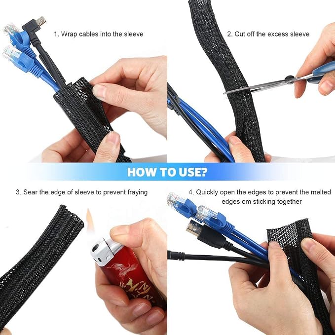 AGPTEK Cable Sleeve, 10ft - 4/5 inch Cable Management Cord Hider, Black - Image 8
